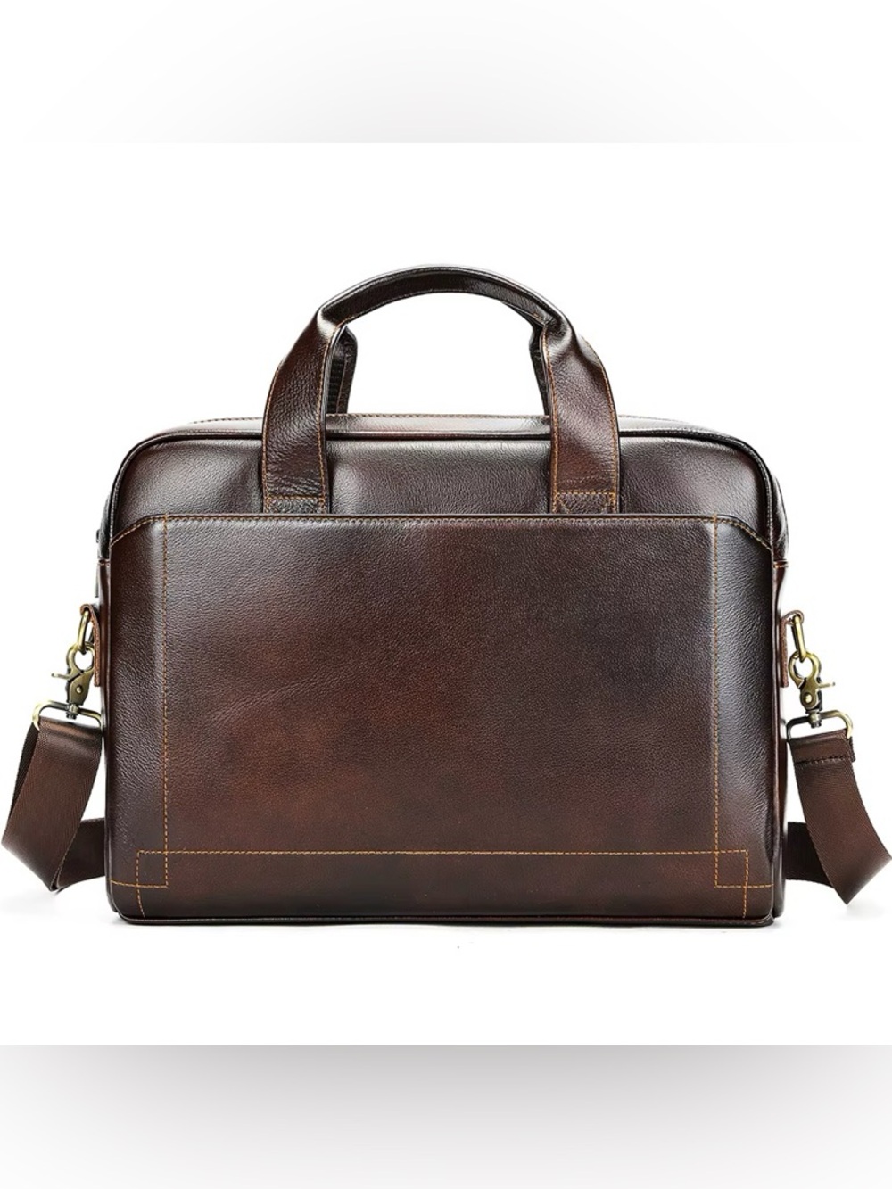 Men's Brown Leather Briefcase with Adjustable Shoulder Strap